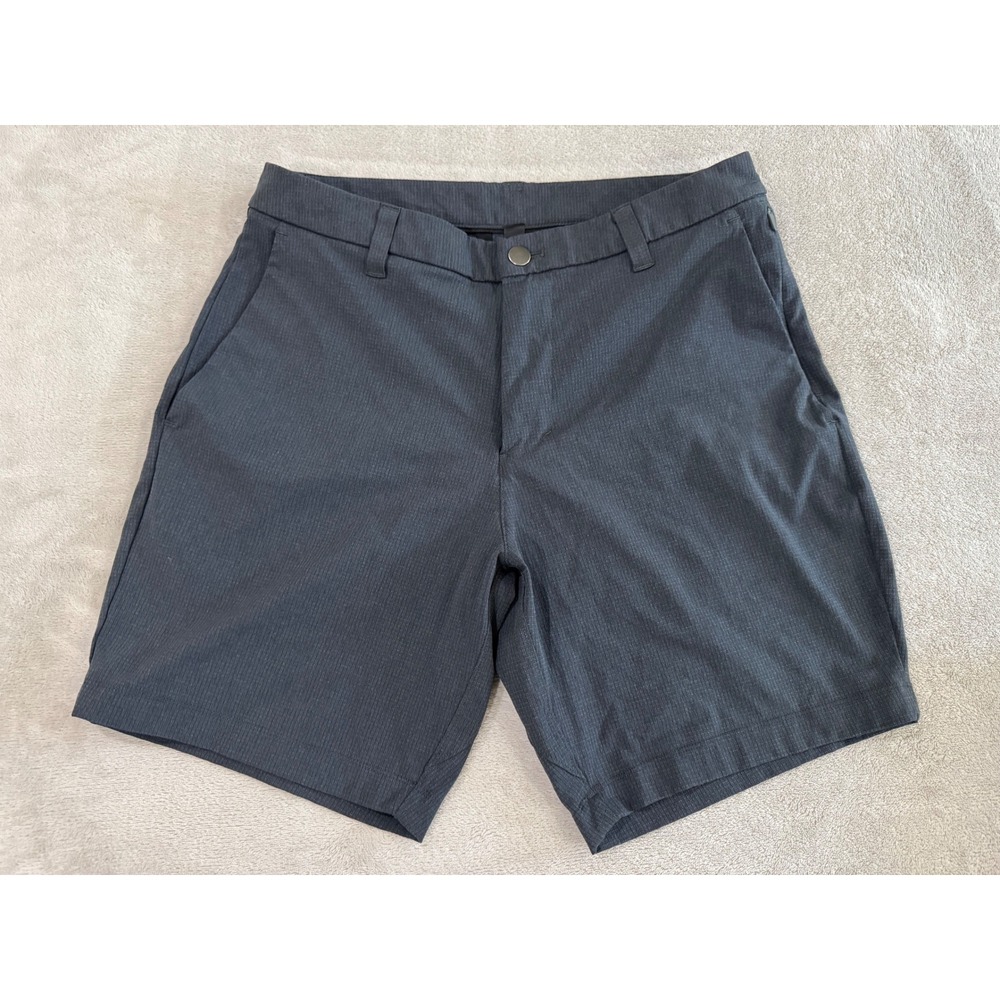 Lululemon Commission Shorts Mens 30 Charcoal Grey Grid Stretch Golf Casual 8in